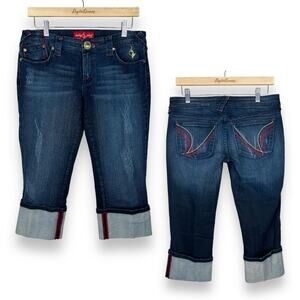 Baby Phat Embroidered Capri Blue Jeans 7 - Y2K, Vintage, Embroidered, Cuffed